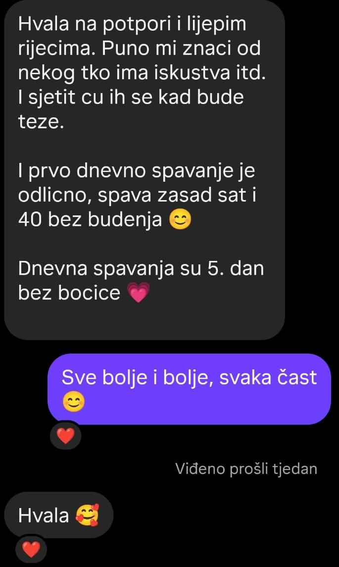 Poruka o napretku s dnevnim spavanjima i bez bočice